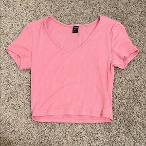 ShePink Ribbed V-Neck Crop Top